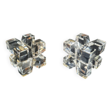 Two old vintage crystal cubes made in France