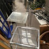 Set of 2 transparent Plexiglas bar chairs, chrome legs