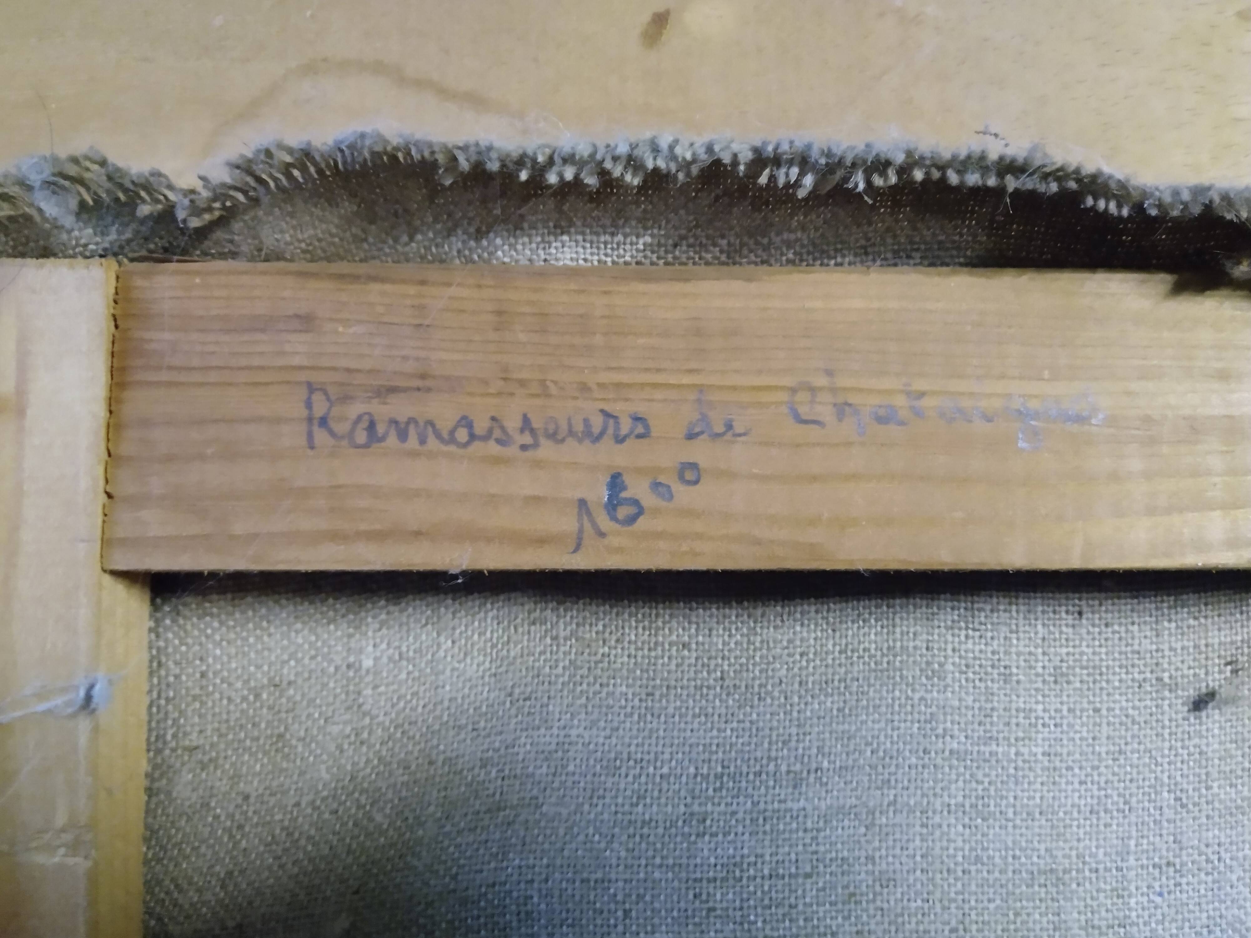 Oil painting on canvas "Chestnut gatherers" Louis Combalot