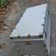 Old metal aluminum trunk / mail trunk / industrial / interior fabric