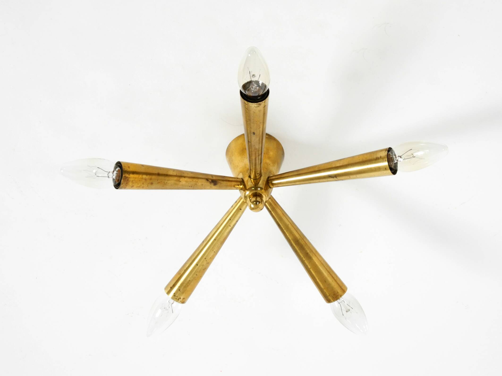 Original small mid-century modern brass Sputnik ceiling lamp with five arms
