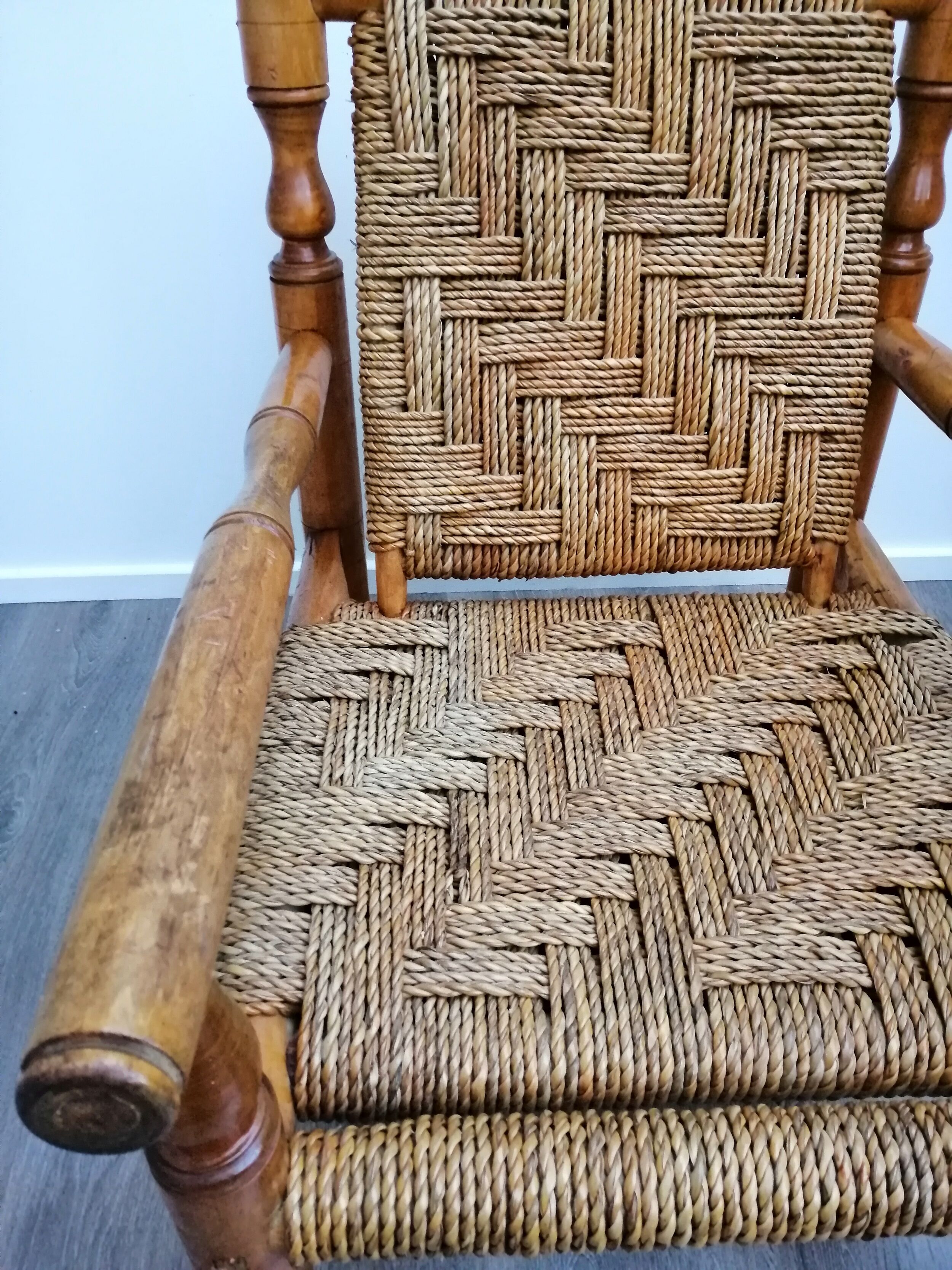 Fauteuil bois et corde années 50