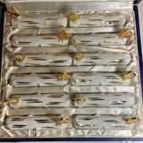 Box of 12 knife holders art nouveau gilded ceramic butterflies