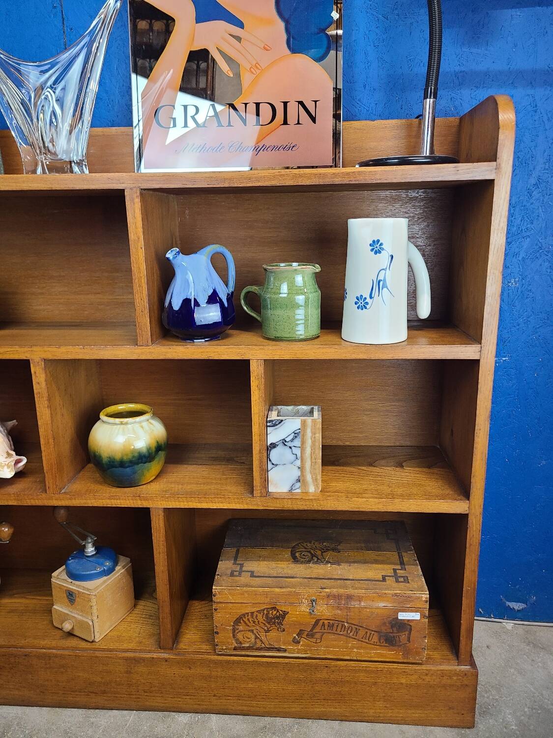Large shelf, vintage solid oak bookcase from the 60s