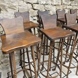 Set of 8 brutalist wrought iron bar stools 1970"