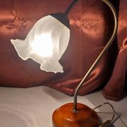 Brass and glass swan neck desk lamp in Art Nouveau style.