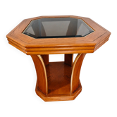 Octagonal side table in oak and glass – Art Deco style