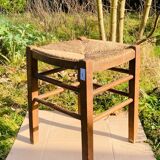 Rustic stool in wood and straw, 19th century.