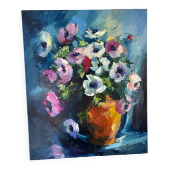 Oil on canvas "Bouquet of Flowers" signed Paumier