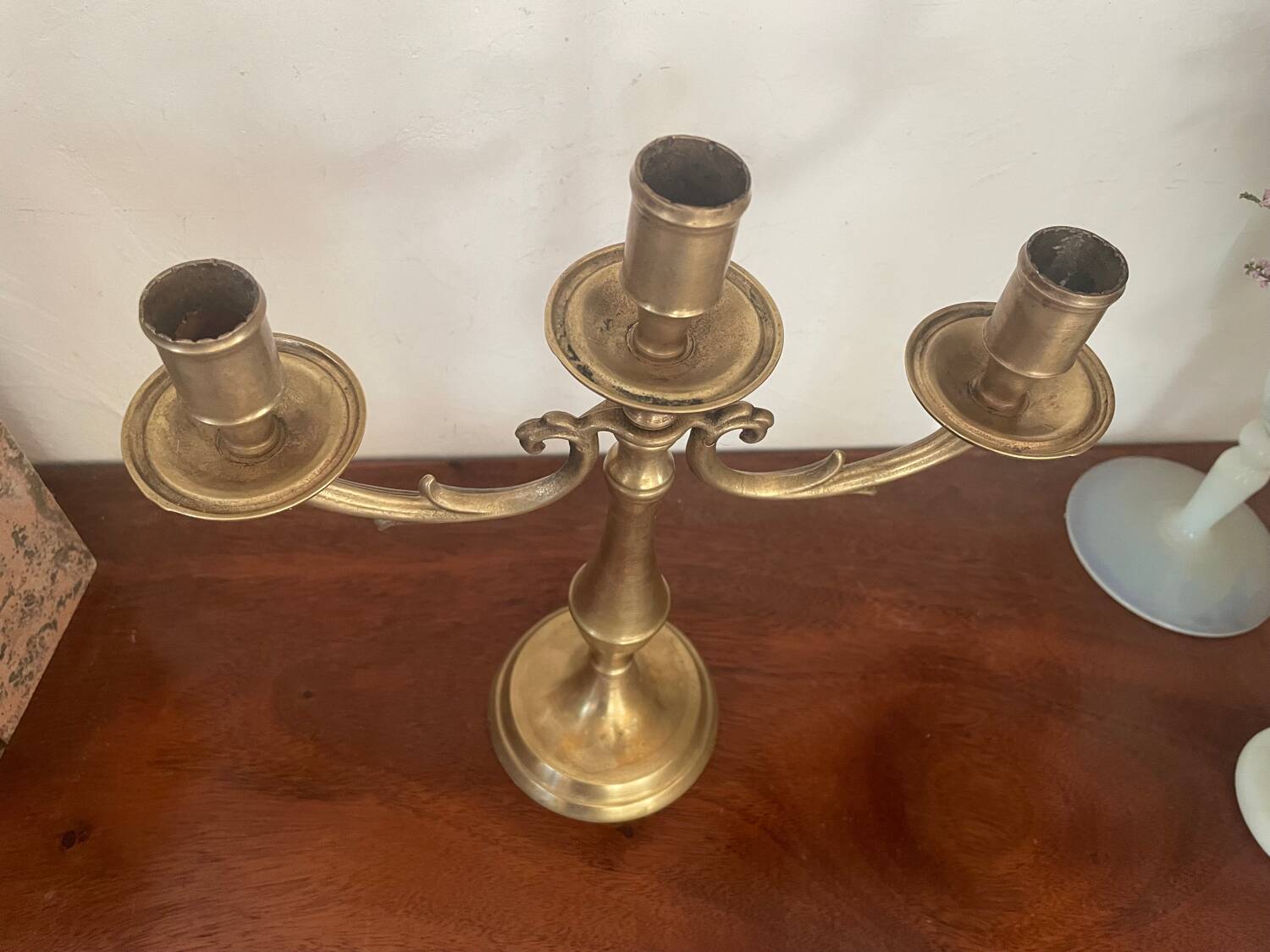 Vintage brass three-light candlestick