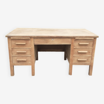 Bureau administratif 6 tiroirs 2 tablettes bois brut ancien