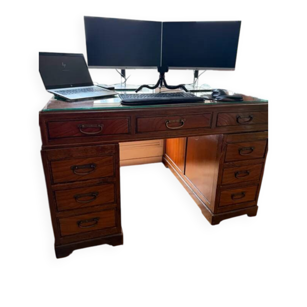 Rare Bureau de Ministre ''Double Face'' – 18 tiroirs – 120x120cm
