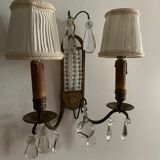 Art deco wall lamp in brass, pearls and tassels