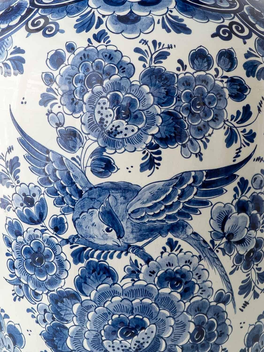 Monumental blue and white baluster vase from Delft, hand-painted, 1950s, Dutch.