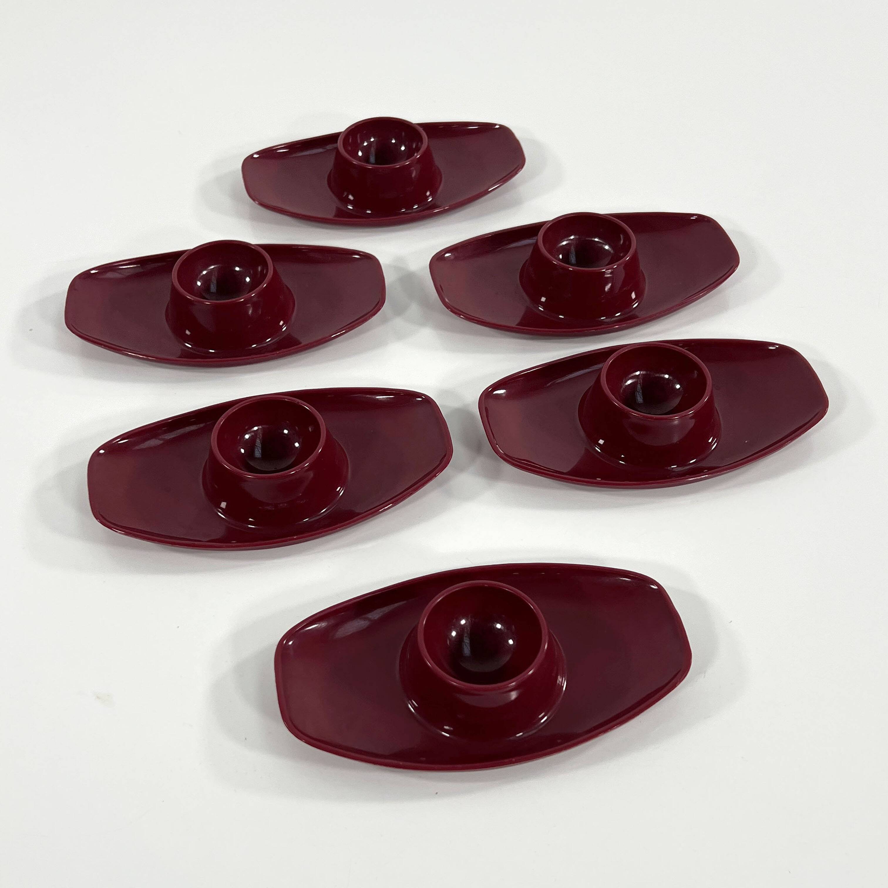 Set of 6 Space Age Bordeaux egg cups by Luran, Germany, 1970