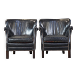 Set of 2 subtle black armchairs in English style with reversible Kelim seat cushion