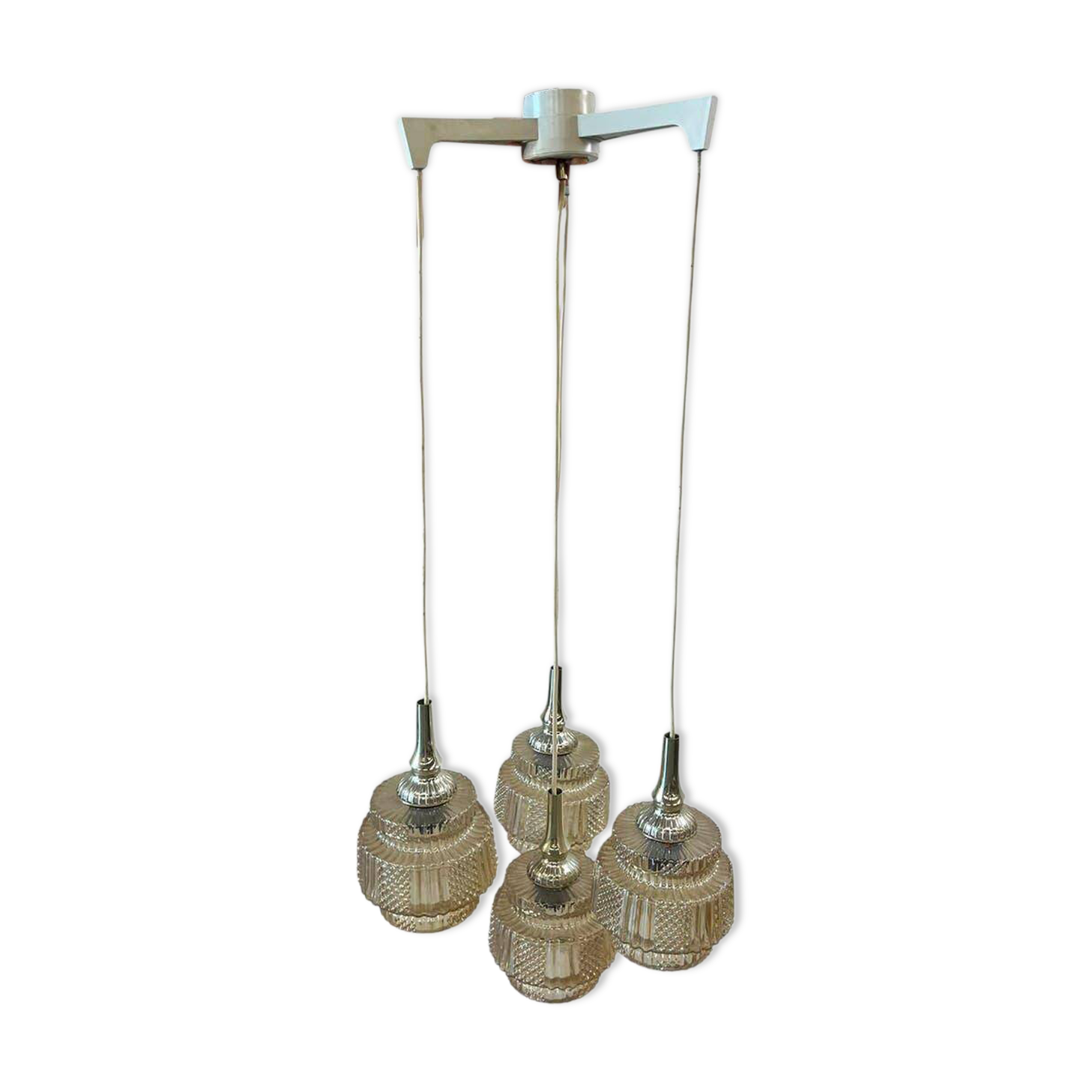 Vintage glass cascade chandelier with chrome.