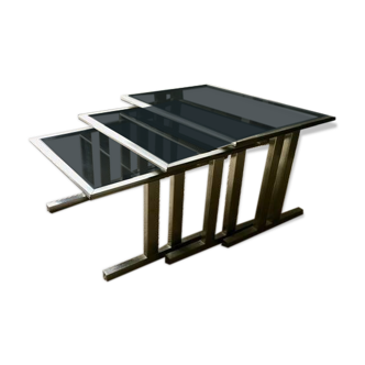Set of nesting tables in smoked glass steel