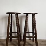 Duo de tabourets hauts ciselés brutalistes