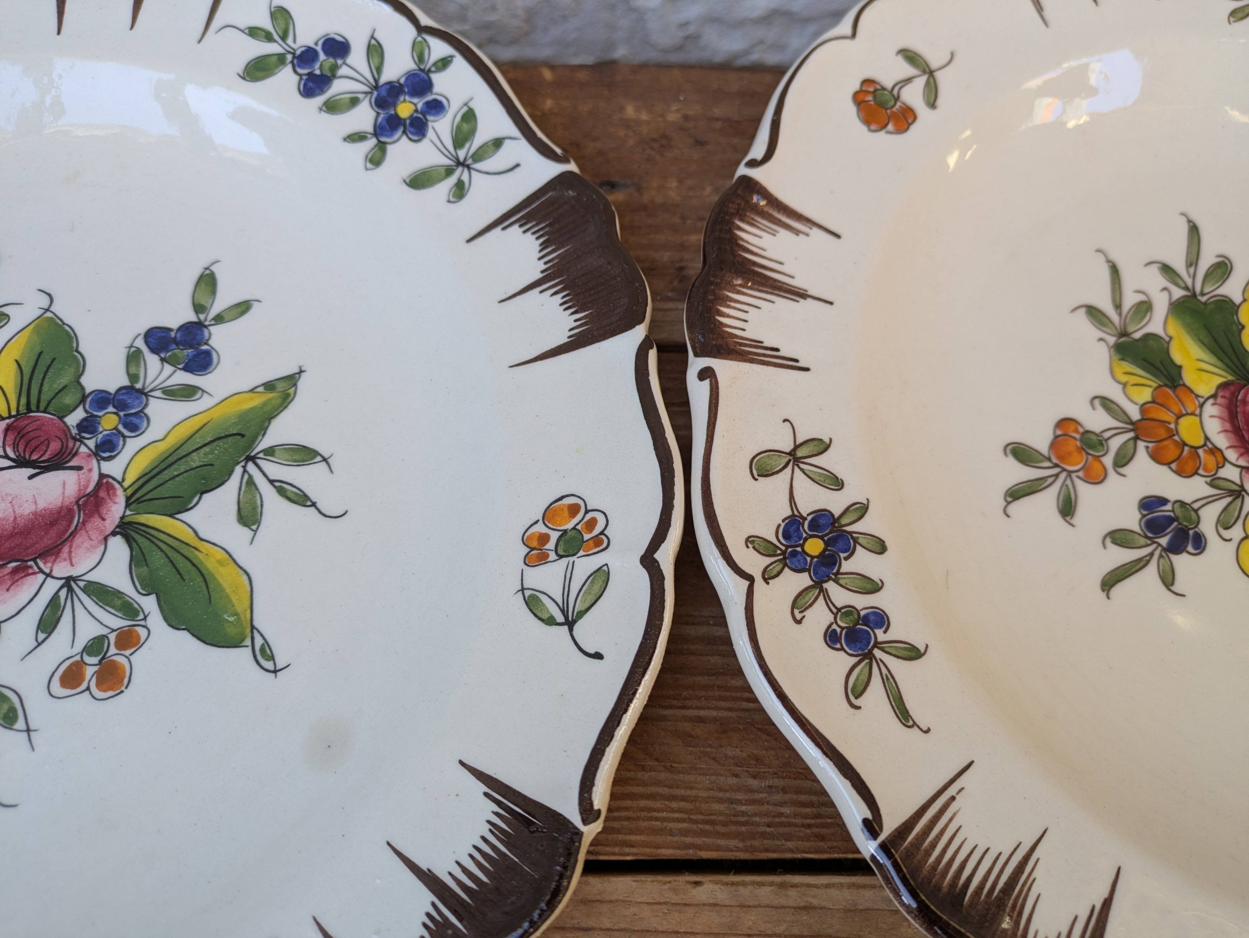 Set of 2 antique hand painted floral pattern plates