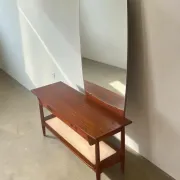 Vintage teak dressing table with mirror and drawers.