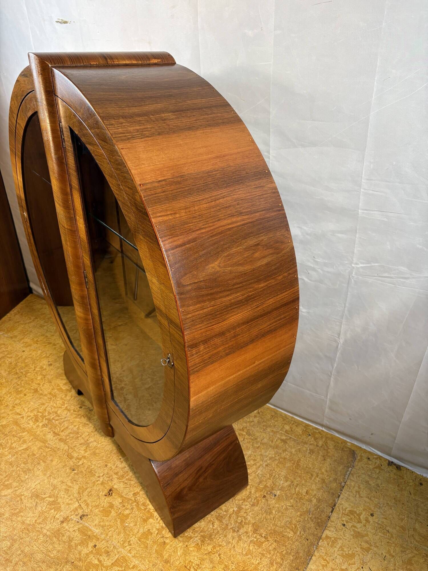 Vintage Art Deco Globe Round Display Cabinet Figured Walnut Circa 1930