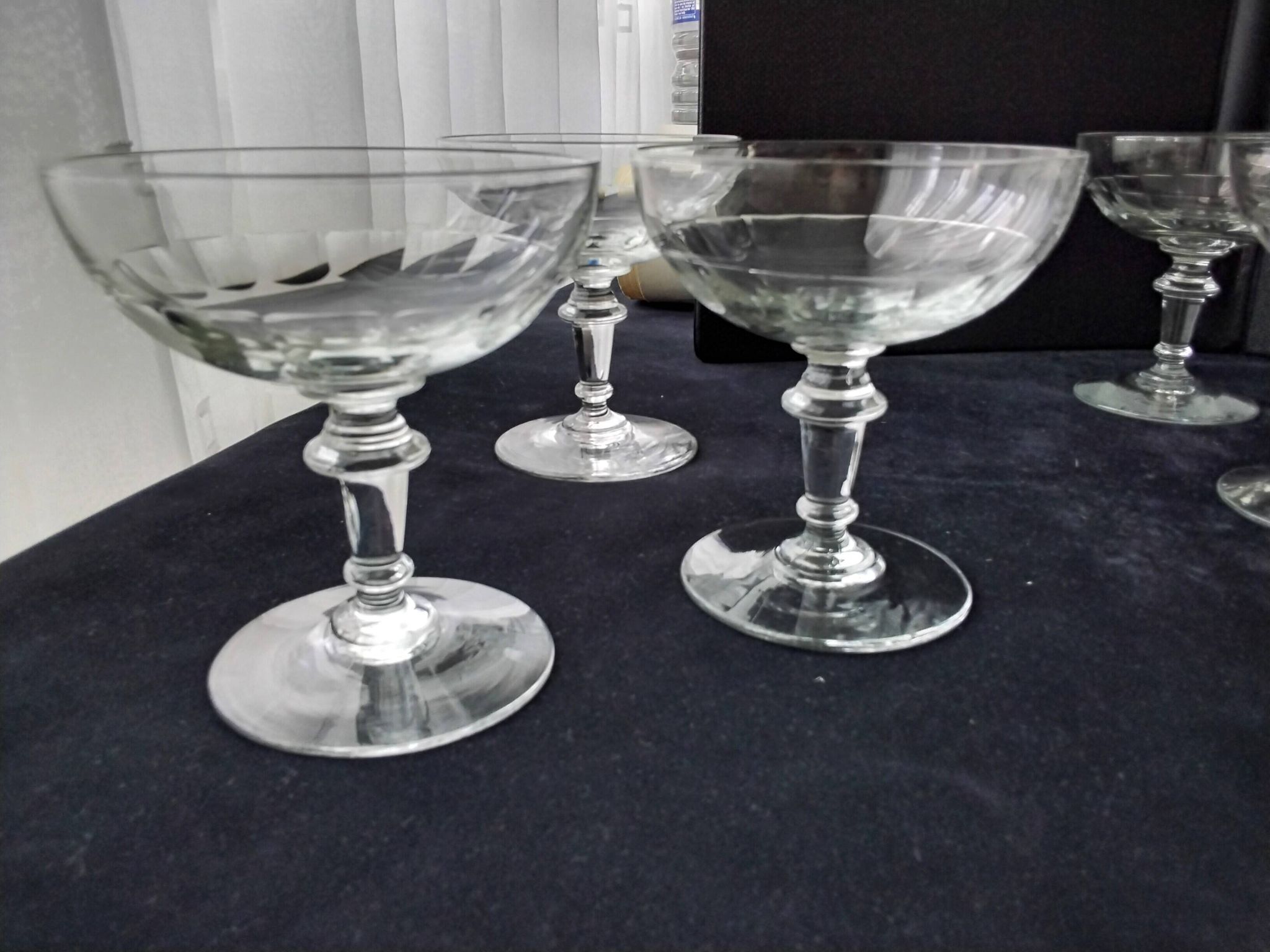 8 old glass champagne glasses