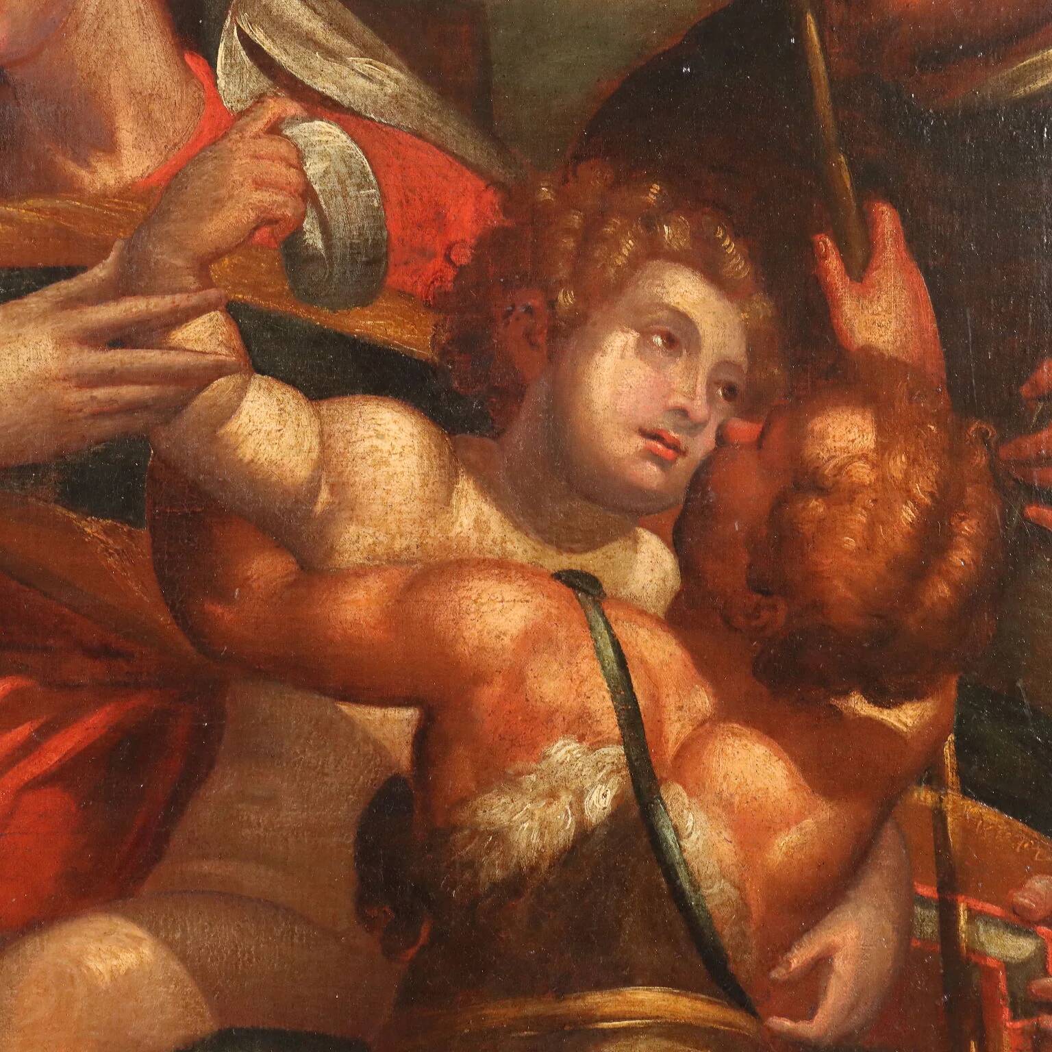 Ancient painting of the Virgin and Child on canvas from the 17th century.