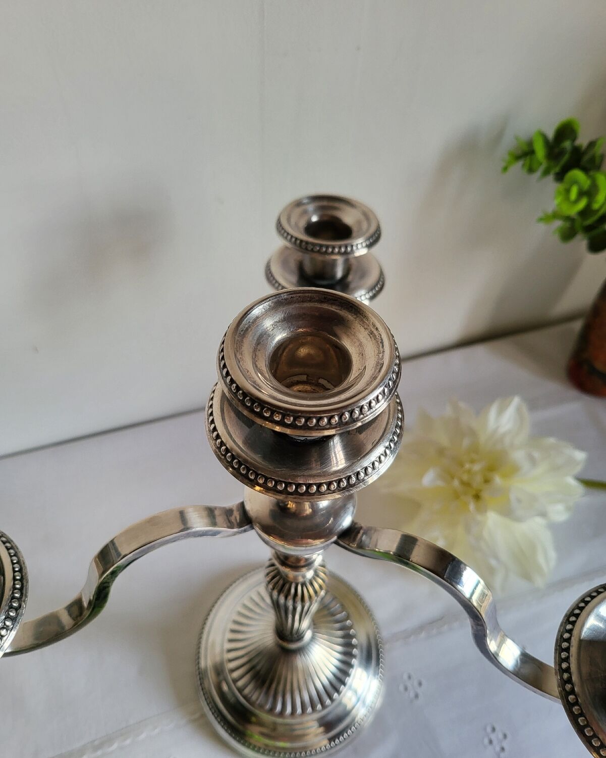 Silver-plated metal candelabrum chandelier SNPA with 4 lights