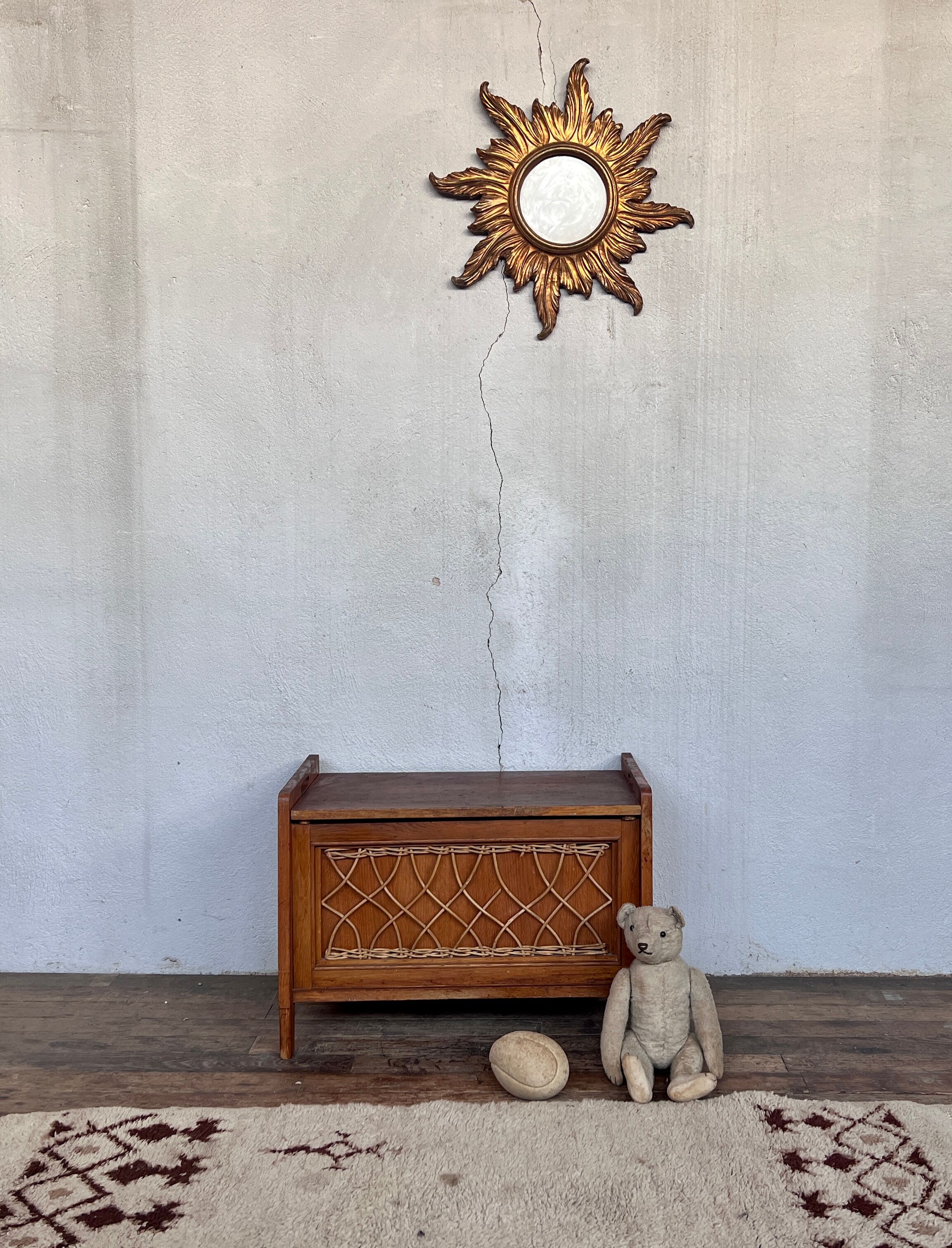 Toy chest / bench for children vintage rattan oak