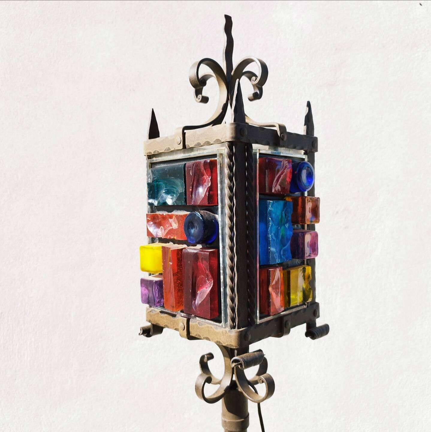 Vintage medieval gothic wrought iron floor lamp