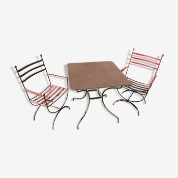Wrought iron garden set (1 table + 2 armchairs)