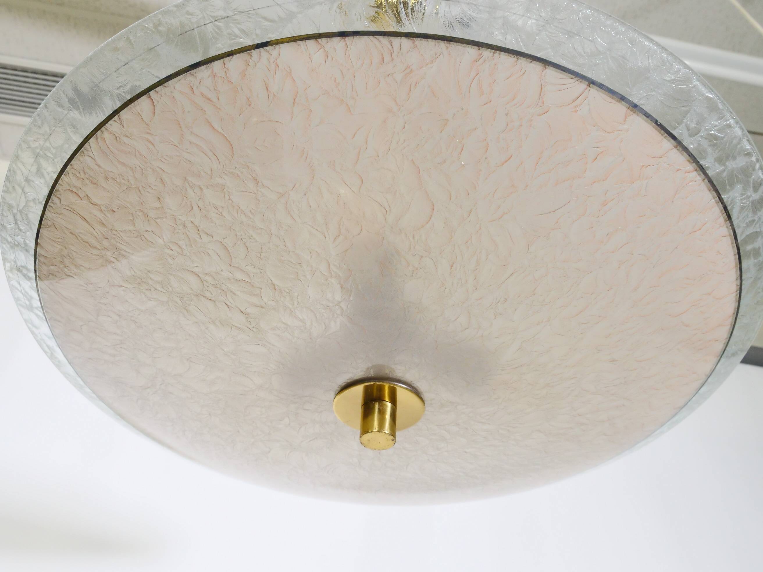 Mid-Century Three-Light Ceiling Lamp with Textured Glass Shade, 1950s