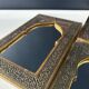 Vintage trio of mirrors in Moroccan style — embossed brass · moucharabieh arch