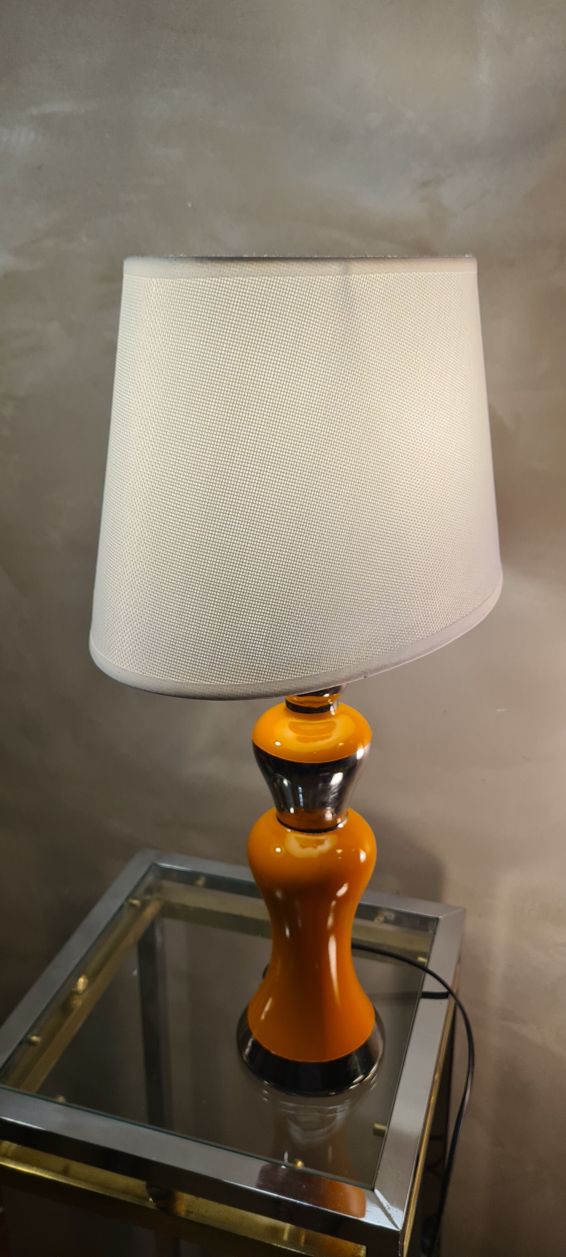 large lamp in ceramic silver and orange varnished