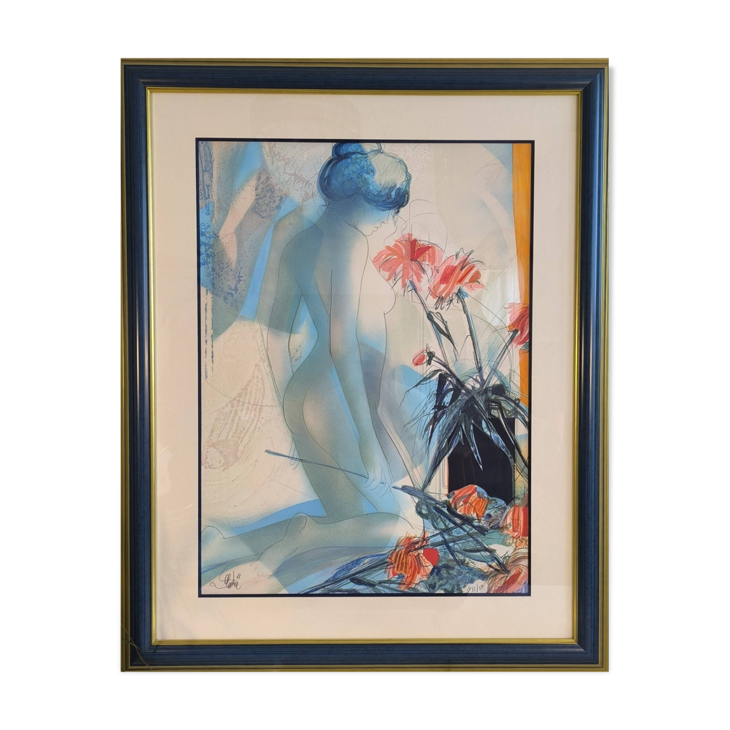 Lithographie originale signée ''Nu Aux Dahlias'' de Jean Baptiste