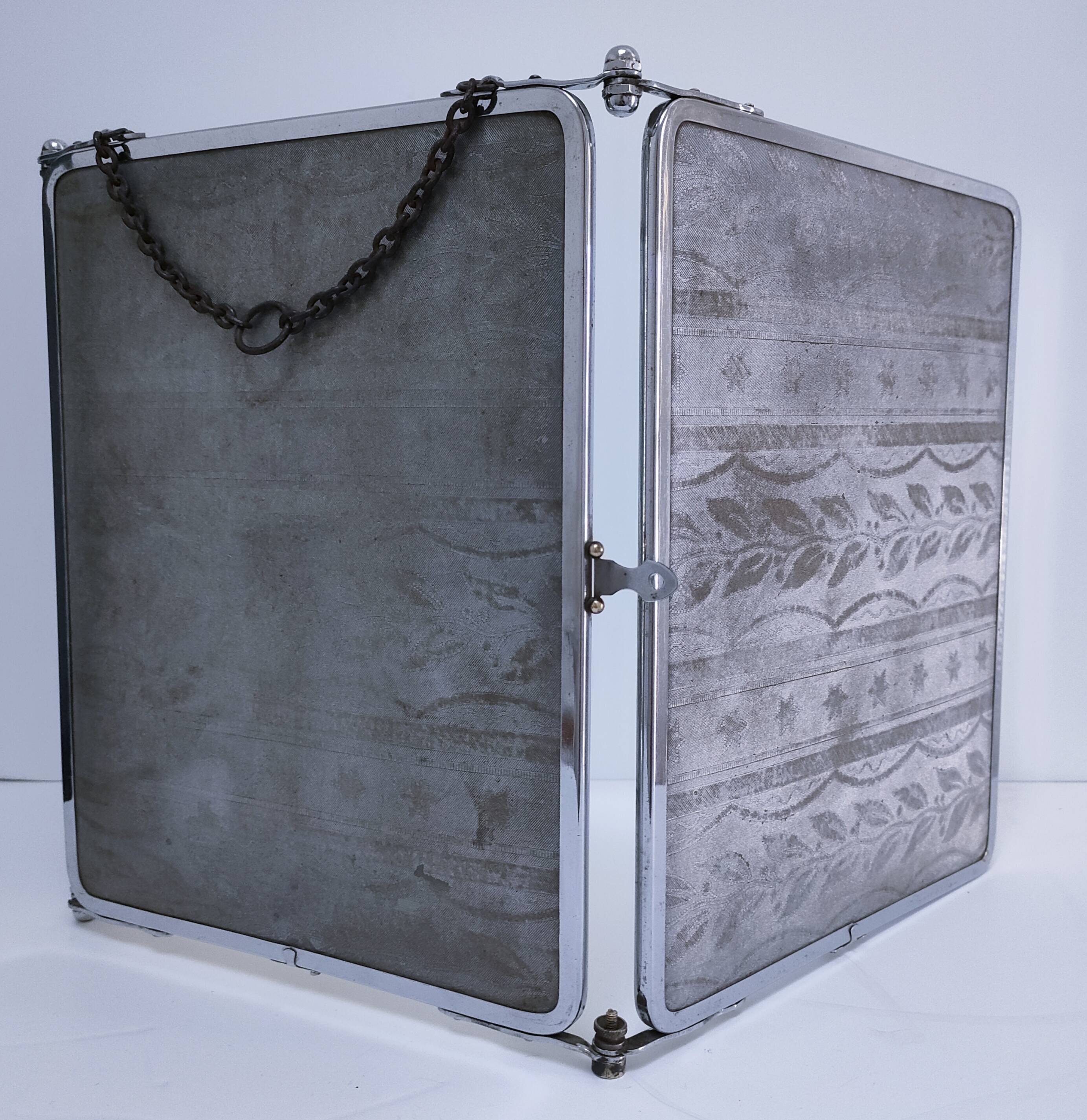 Chrome patina triptych mirror, early 20th century