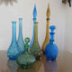 Bottle, carafe, Empoli, Italy, yellow bubbled glass, 60s 70s