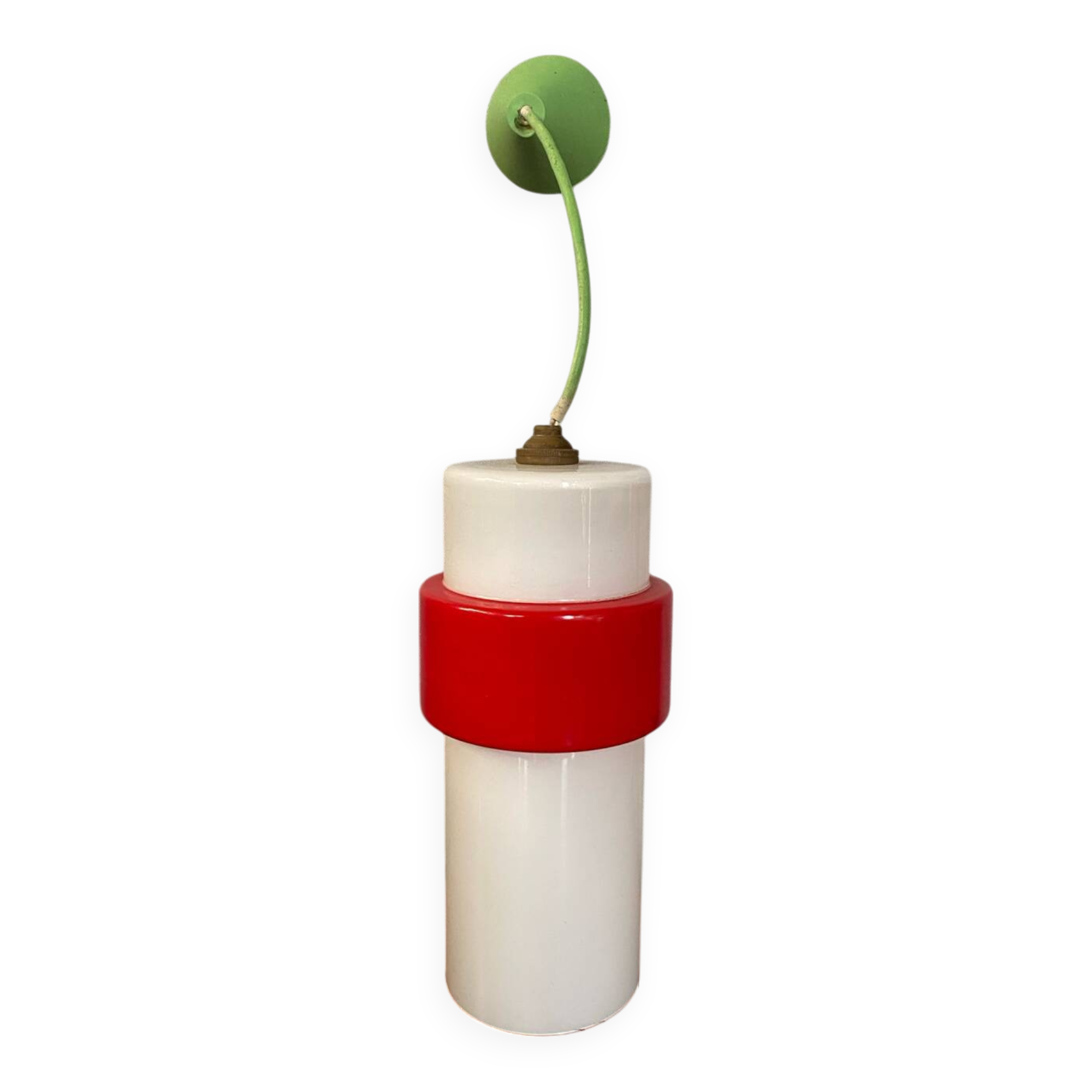 Old Opaline Pendant Light White & Red 70s Vintage