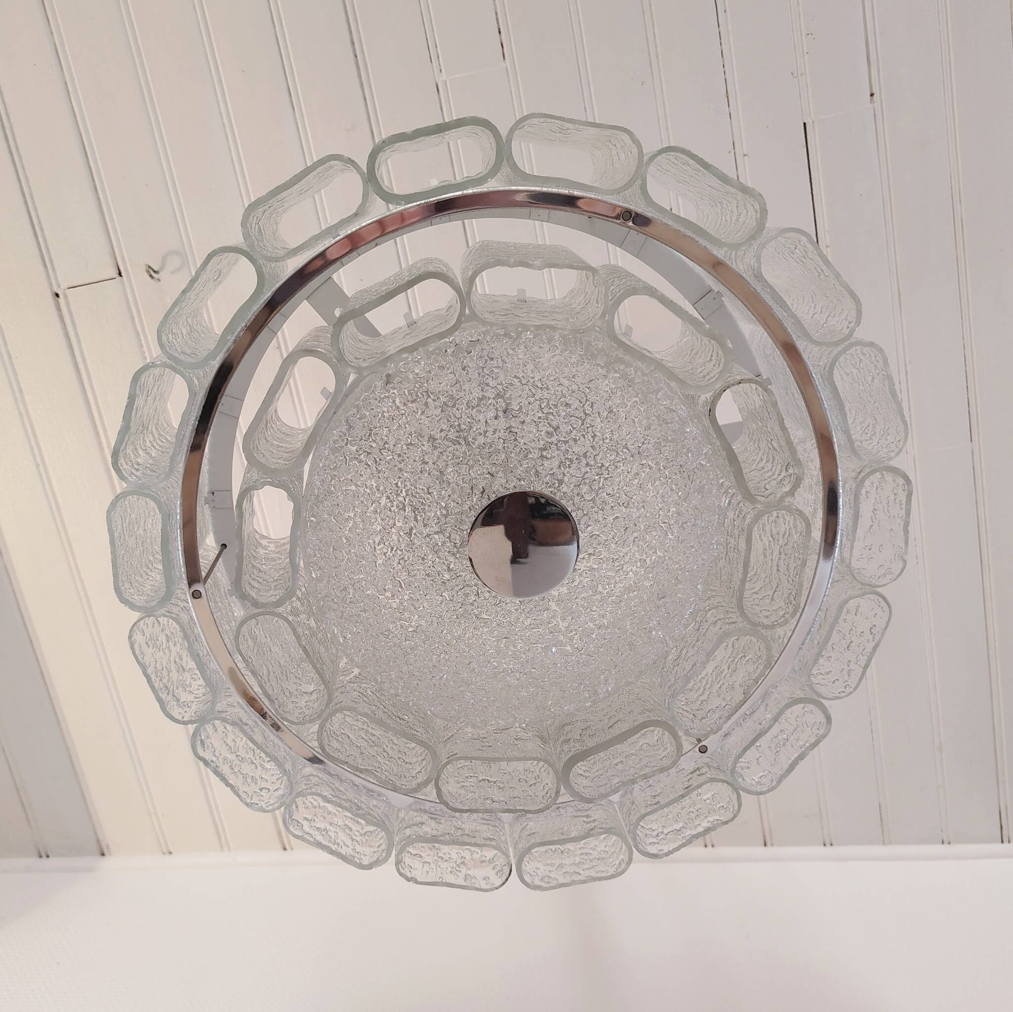 Large frosted glass chandelier Doria Leuchten 70's