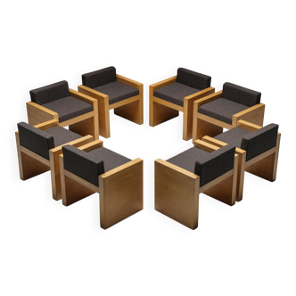 Cubic Oak Postmodern Armchairs, Belgium, 1980s