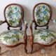 Pair armchairs Louis Philippe solid floral mahogany