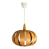 Scandinavian-style wooden pendant light.