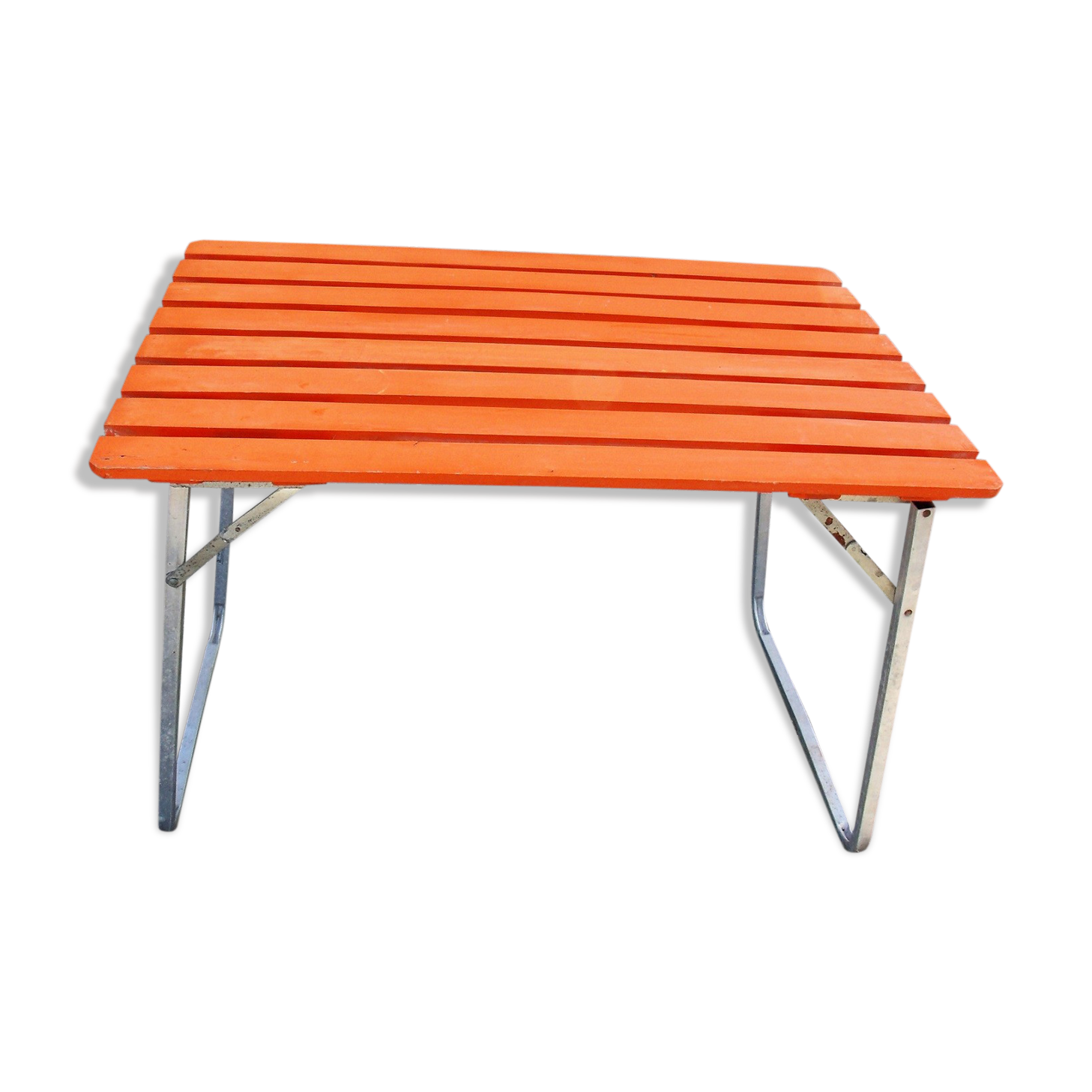 Table of camping vintage metal and wood folding indoor outdoor
