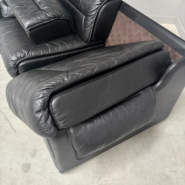Canapé en cuir noir 2 places par Dreipunkt, années 1970