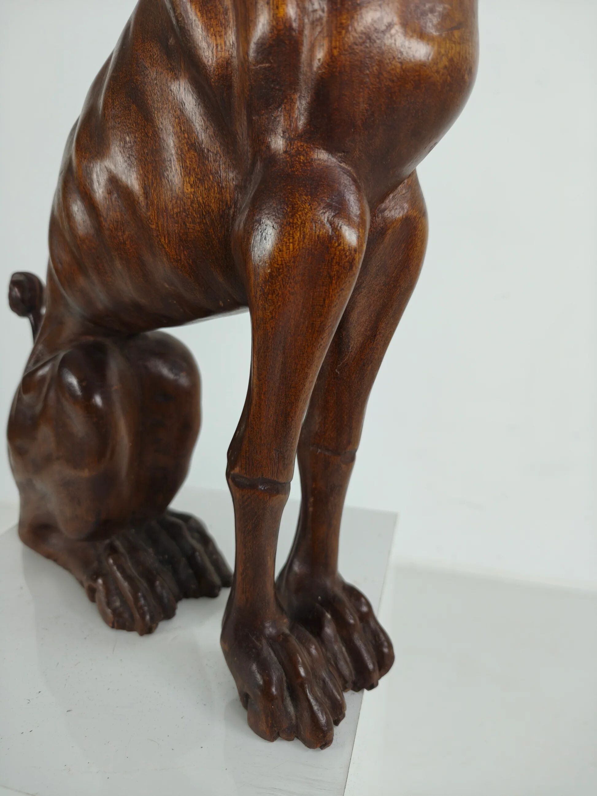 Hand-carved wooden greyhound statue - 20th century