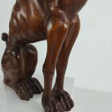 Hand-carved wooden greyhound statue - 20th century