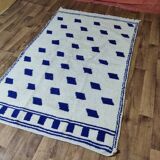 Traditional blue and white blessed Ouraine rug, size 100 x 200 cm