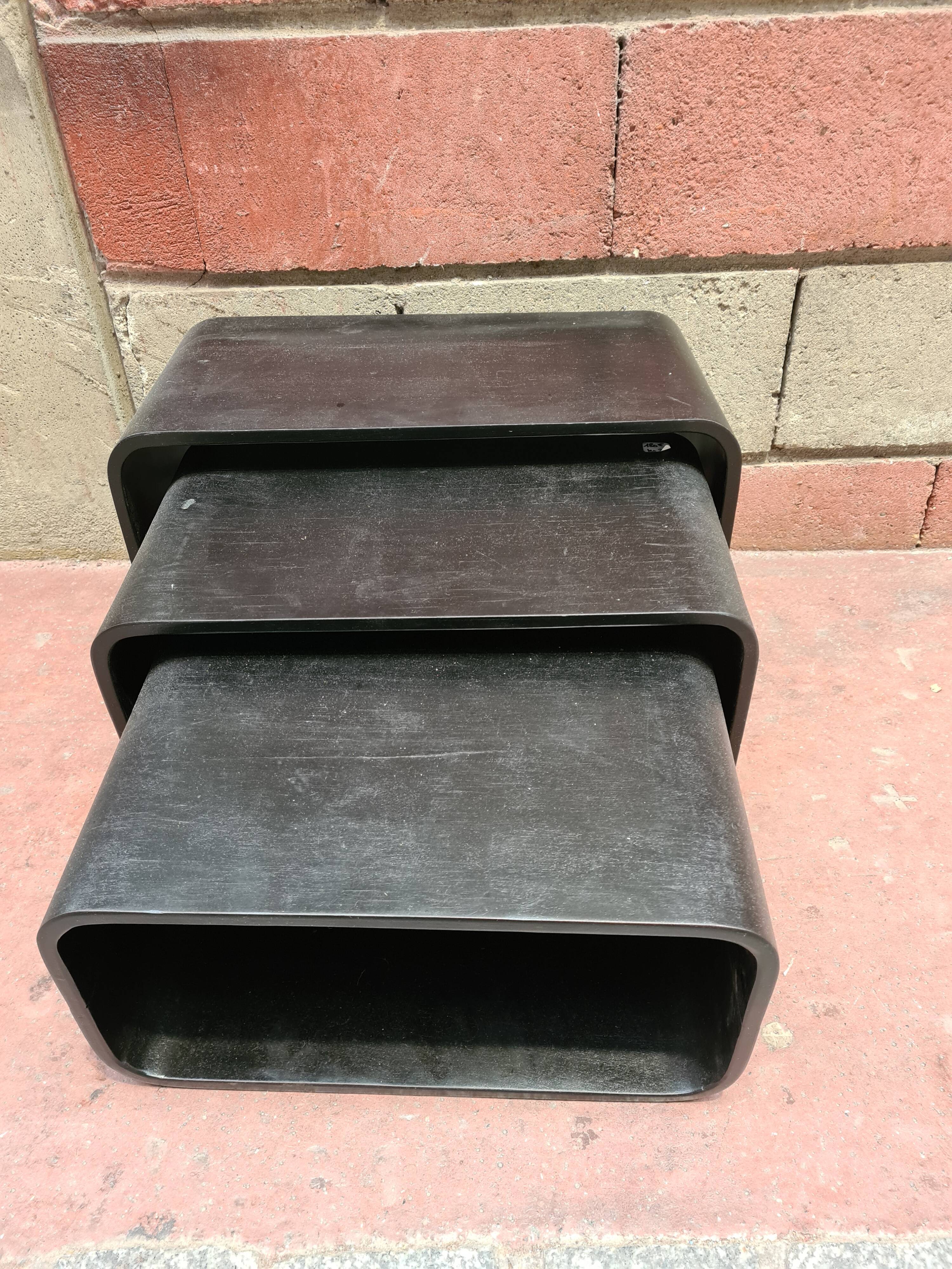 Vintage black wood trundle table