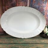 Very large oval Christmas dish in Limoges porcelain white and gold 43cm